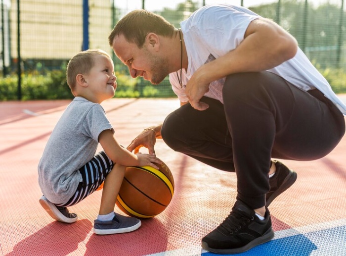 child playing with connection toy