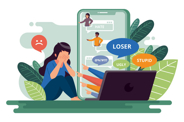 cyber bullying illustration showing negative comments through digital tools