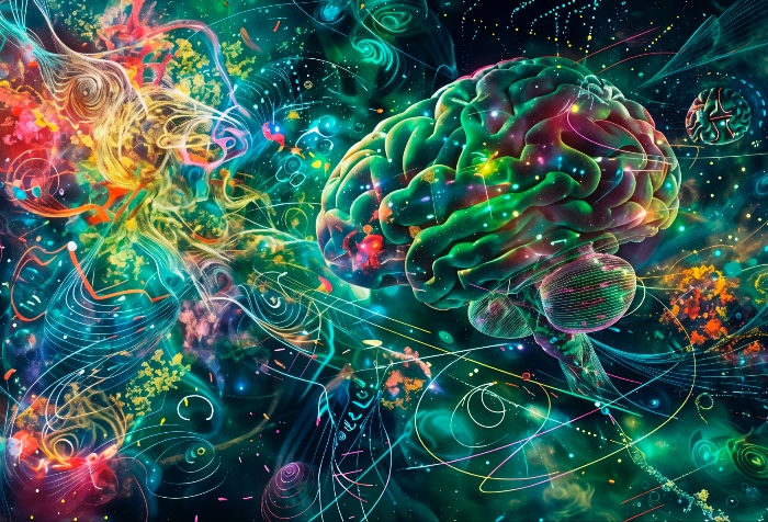 Neurodiversity art concept showing a human brain and lots of colourful neurons