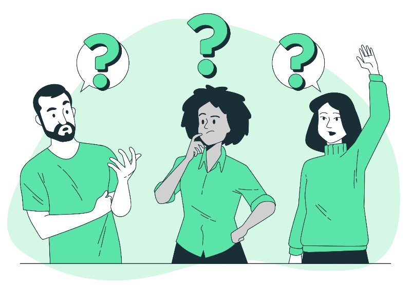 group of three adults trying to ask questions