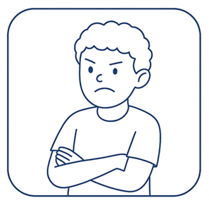 Defiant child crossing legs and arms