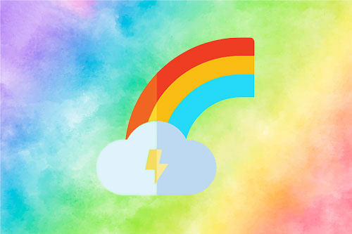 rainbow of emotions app logo over a rainbow background