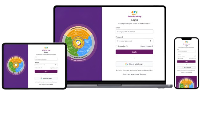Behaviour Help App - functional behaviour assessment and positive behaviour support software on laptop, tablet and mobile